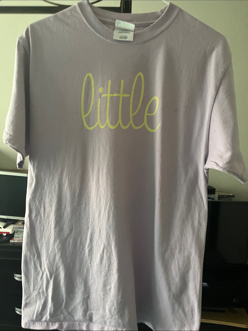 Port and Company Lavender Tee with Yellow 'little' Graphic